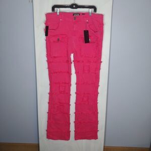 AHP Men's Jeans Sz 36x36 Pink Stacked Distressed Frayed Hip Hop Punk Streetwear